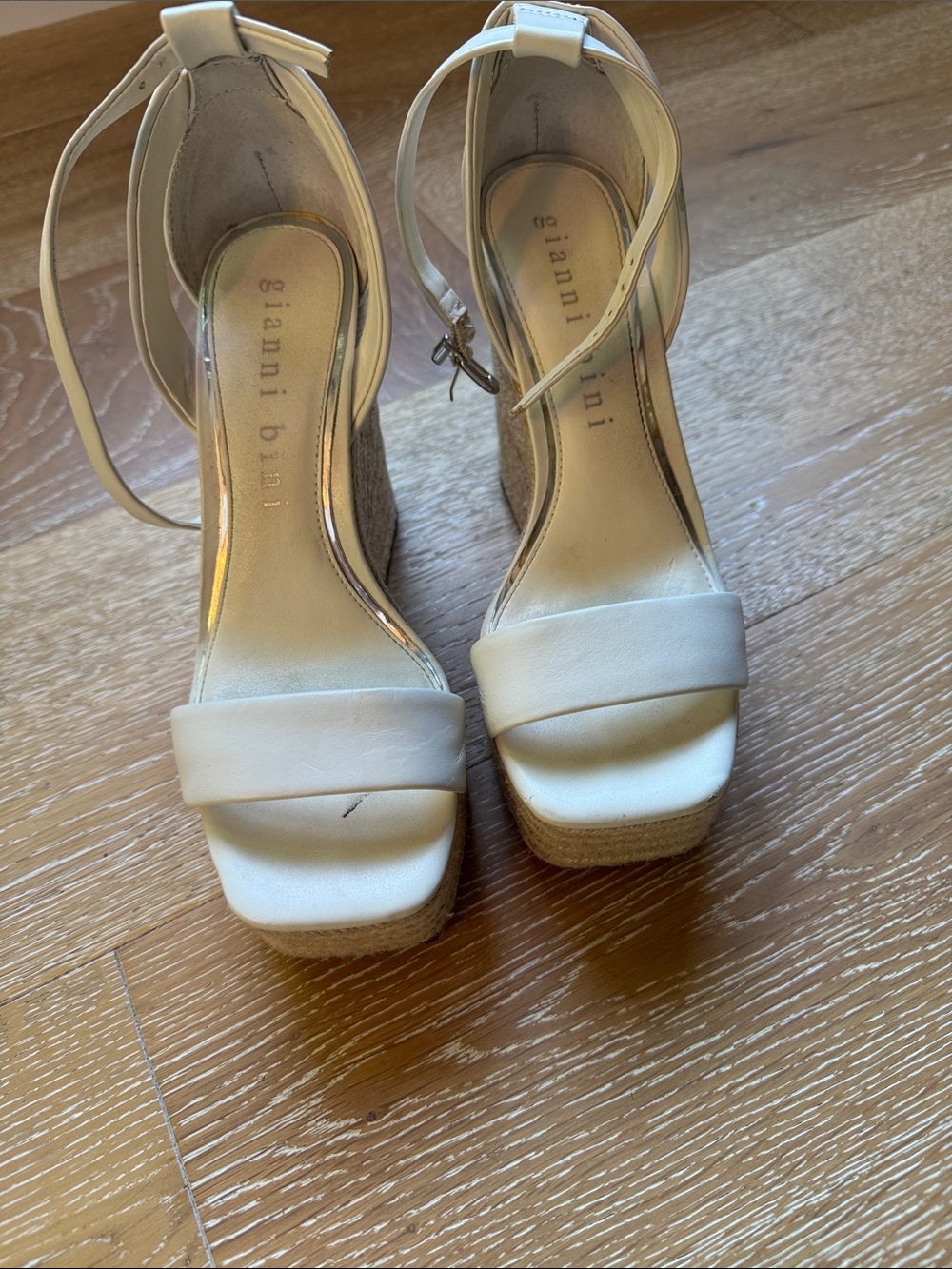 Gianni Bini White Platform Wedge Sandals with Ankle Strap